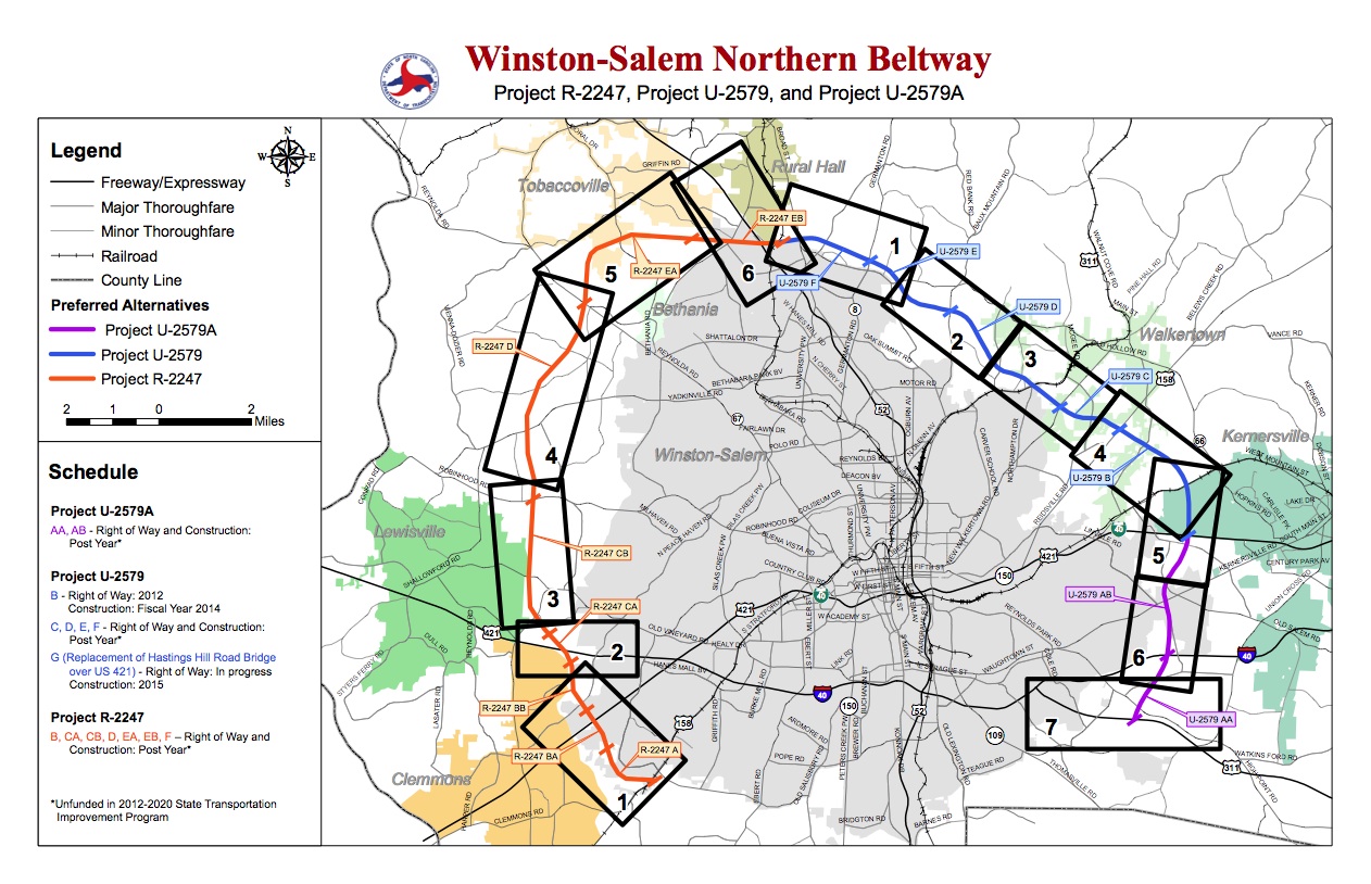 This map depicts the 34-mile Northern Beltway Corridor around Winston-Salem, NC. Source: NCDOT.