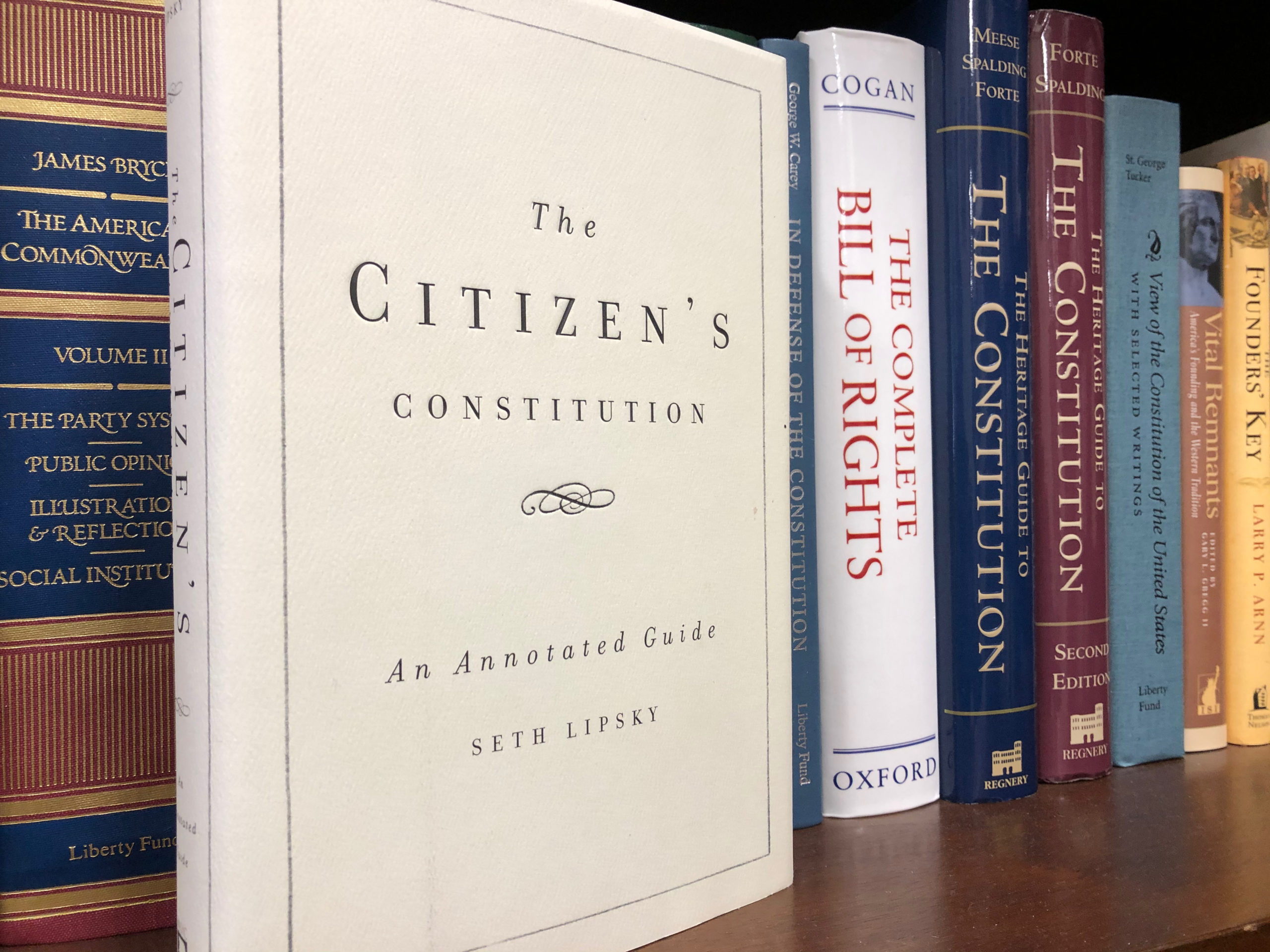 Constitutional books on a shelf