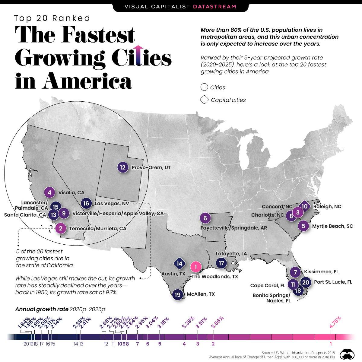 Fastest Growing Cities Map from Visual Capitalist